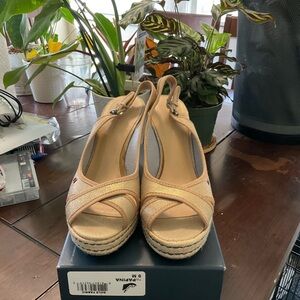 Tommy Hilfiger Papina Gold Fabric Tan Wedge Sandal